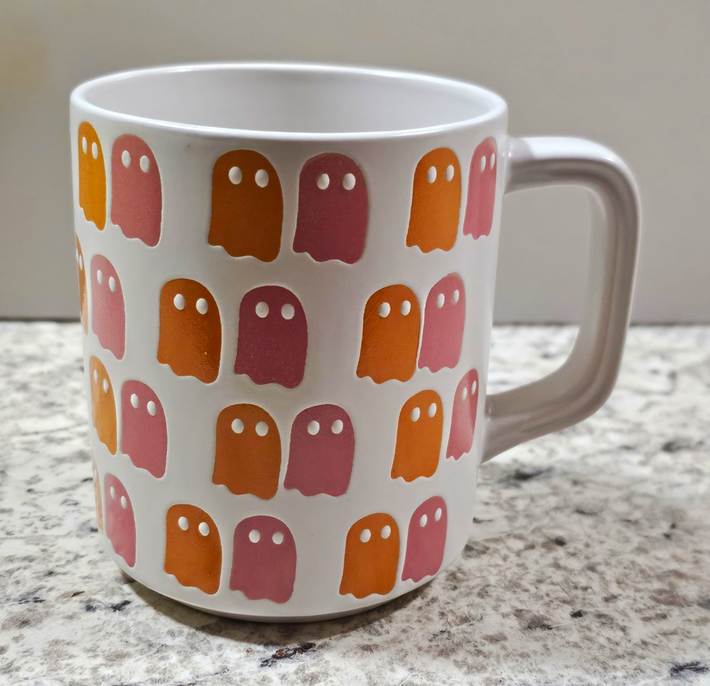 MRKT Market Finds Halloween Ghost Mug Pink Orange Cartoon Ghosts Ceramic Coffee